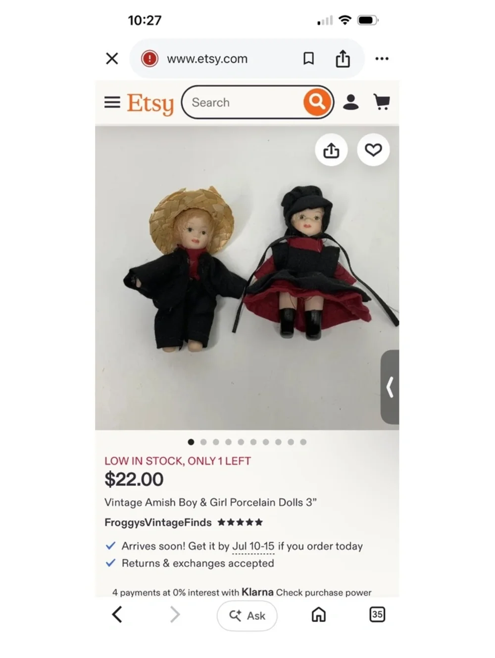 Vintage Amish Boy & Girl Porcelain Dolls Set